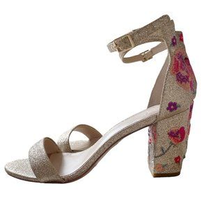 I.N.C. Gold Glitter Embroidered Heel Sandal Women's Size 8.5